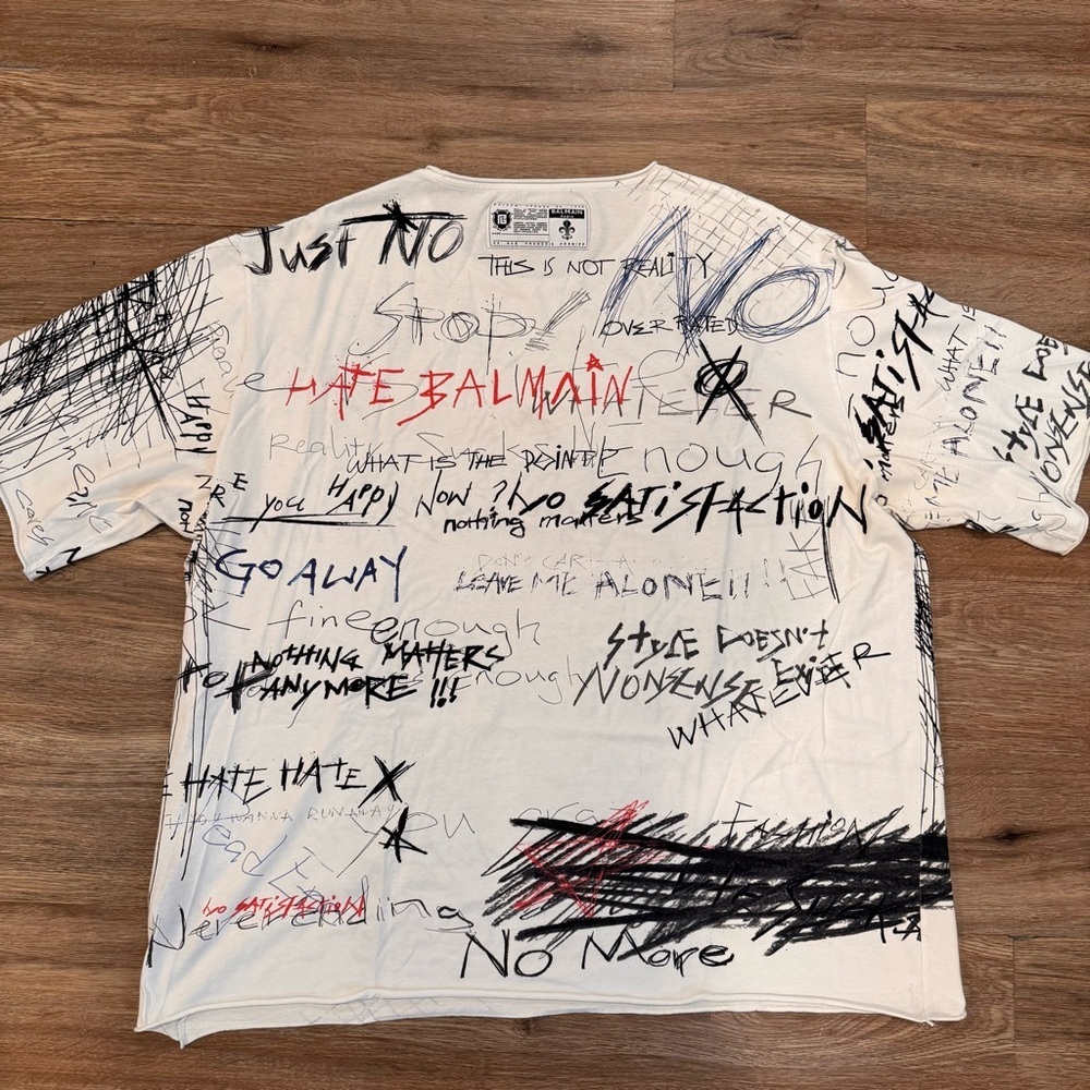 Balmain Scribble-Printed Crewneck T-Shirt RARE - Picture 5 of 8